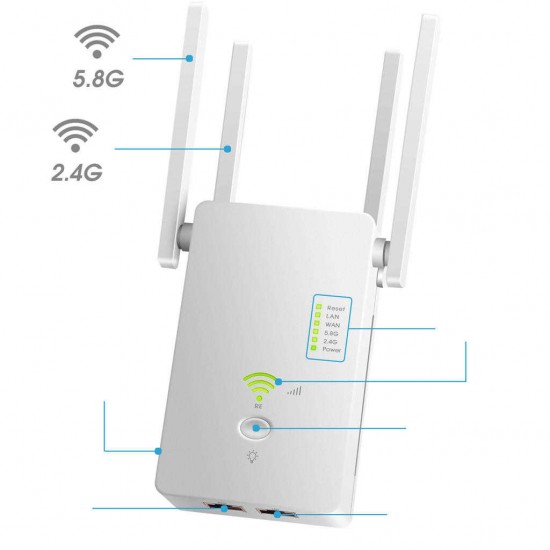 AC1200Mbps 5.8GHZ & 2.4GHZ Dual Band Four Antenna Hot Wifi Repeater Wireless Router Range Extender Signal Booster AC1200Mbps 5.8GHZ & 2.4GHZ Dual Band Four Antenna Hot Wifi Repeater Wireless Router Range Extender Signal Booster