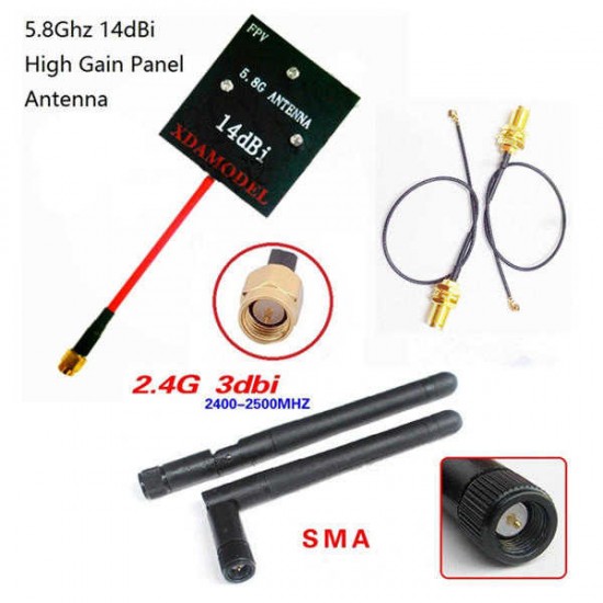 H501S H107D+H502S Enhanced FPV Distance 5.8Ghz 14dBi Panel Antenna 2.4GHz 3dBi Antenna