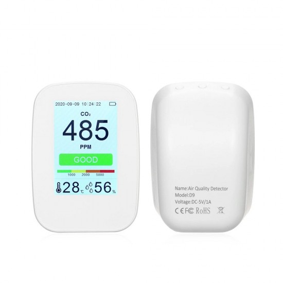 D9-H CO2/RH/Temp. 3-in-1 Multifunctional Air Quality Detector Indoor/Outdoor CO2 Meter Temperature Humidity Monitor