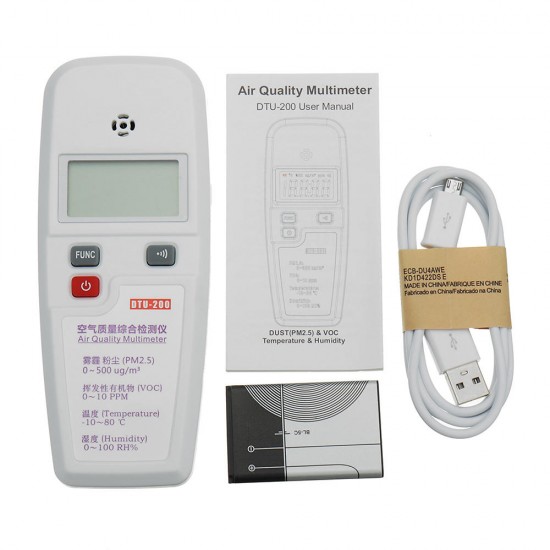 DTU-200 Air Quality Tester Dust VOC Temperature Humidity Meter Atmosphere Detector Haze PM2.5 Formaldehyde Alcohol Tester DTU-200 Air Quality Tester Dust VOC Temperature Humidity Meter Atmosphere Detector Haze PM2.5 Formaldehyde Alcohol Tester