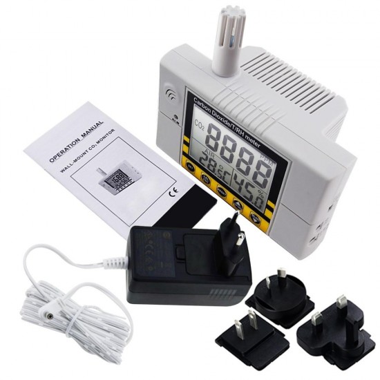 Digital Wall Mount Indoor Air Quality Temperature RH Carbon Dioxide CO2 Tester Sensor Detector 0~2000 ppm Range Digital Wall Mount Indoor Air Quality Temperature RH Carbon Dioxide CO2 Tester Sensor Detector 0~2000 ppm Range