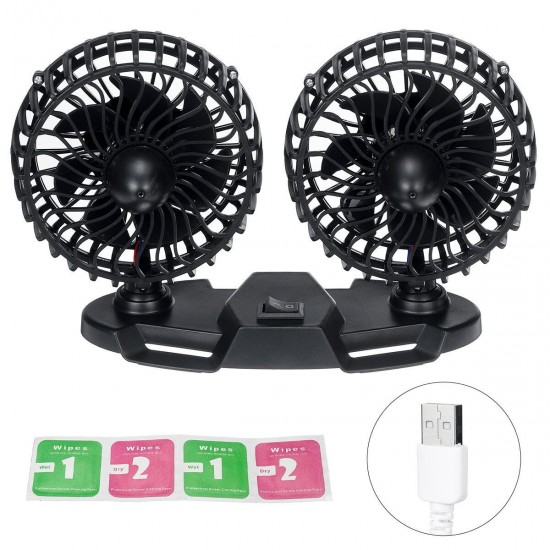 Electric USB Car Fan Double-headed Car Fan 360° Rotating & 3 Gear Cooling Fan Electric USB Car Fan Double-headed Car Fan 360° Rotating & 3 Gear Cooling Fan