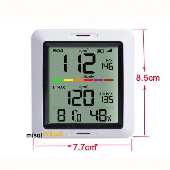 PM2.5 Air Quality Tester Monitor Wireless with Indoor Temperature and Humidity Solar Powered