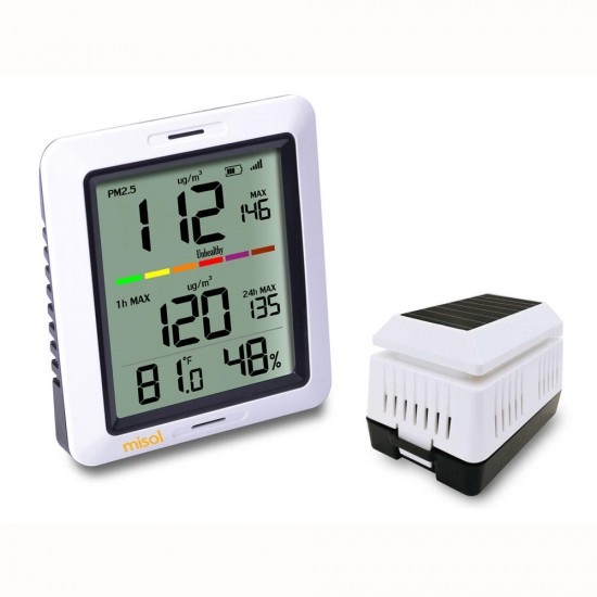 PM2.5 Air Quality Tester Monitor Wireless with Indoor Temperature and Humidity Solar Powered PM2.5 Air Quality Tester Monitor Wireless with Indoor Temperature and Humidity Solar Powered