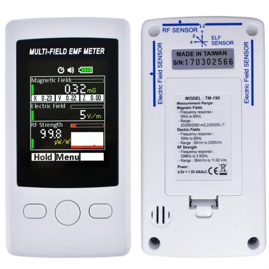 TM190 Multi-Field EMF Meter Gauss 3-axis Magnetic Electric RF Field Strenght Digital Electromagnetic Radiation Detector TM190 Multi-Field EMF Meter Gauss 3-axis Magnetic Electric RF Field Strenght Digital Electromagnetic Radiation Detector