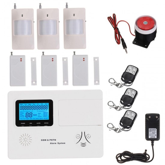 GSM PSTN Home Burglar Alarm System SOS Door Sensor Infrared Motion Security