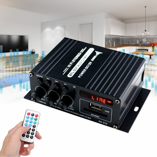 AK370 400W DC 12V / AC 220V Remote Control bluetooth HiFi Home car Stereo Amplifier Music Receiver FM Radio 20Hz-20KHz AK370 400W DC 12V / AC 220V Remote Control bluetooth HiFi Home car Stereo Amplifier Music Receiver FM Radio 20Hz-20KHz