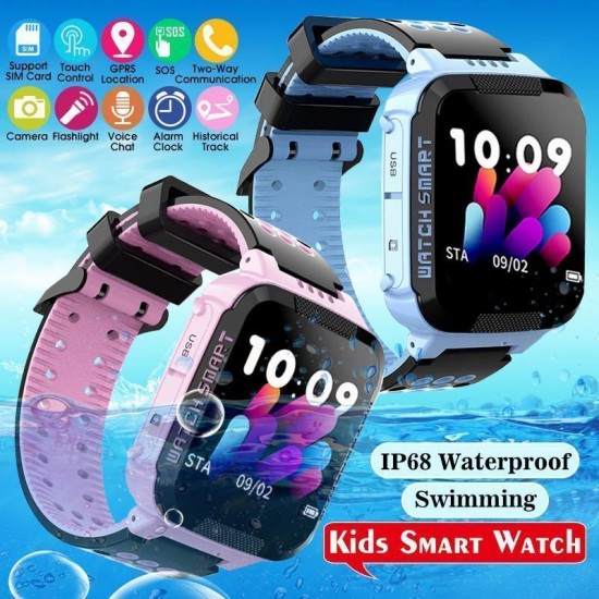 Kids Swimming Smart Watch Touch Screen Smart Bracelet GPRS+LBS Anti-Lost Location with Camera Support SIM Card/ Alarm Clock/ SOS Call/ Voice Chat