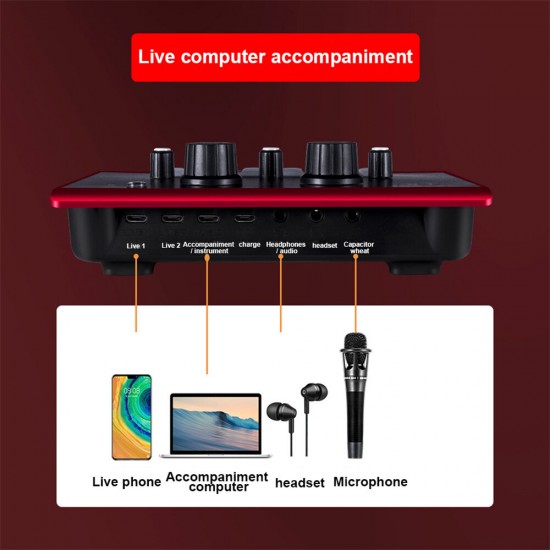 L8 Live Sound Card bluetooth Sound Card Studio KTV Voice Chat Live Broadcast Mixing Effect Portable Sound Card