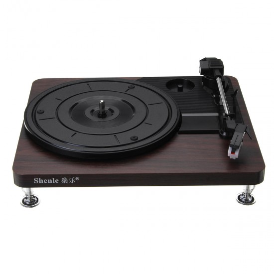 33RPM Antique Gramophone Turntable Disc Vinyl Wood Record Player RCA R/L 3.5mm Output USB