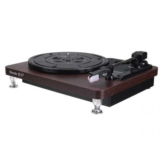 33RPM Antique Gramophone Turntable Disc Vinyl Wood Record Player RCA R/L 3.5mm Output USB