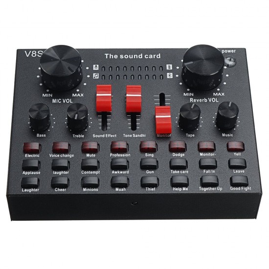 V8S bluetooth Audio Mixer Sound Card Mixing Console Microphone Stand for Live Broadcast Headset Karaoke KTV DJ DSP Phone Computer USB 3.5mm Interface V8S bluetooth Audio Mixer Sound Card Mixing Console Microphone Stand for Live Broadcast Headset Karaoke KTV DJ DSP Phone Computer USB 3.5mm Interface