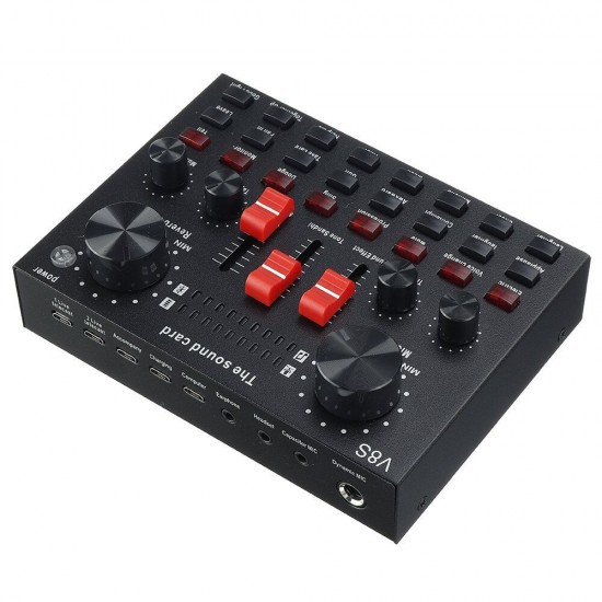 V8S bluetooth Audio Mixer Sound Card Mixing Console Microphone Stand for Live Broadcast Headset Karaoke KTV DJ DSP Phone Computer USB 3.5mm Interface V8S bluetooth Audio Mixer Sound Card Mixing Console Microphone Stand for Live Broadcast Headset Karaoke KTV DJ DSP Phone Computer USB 3.5mm Interface