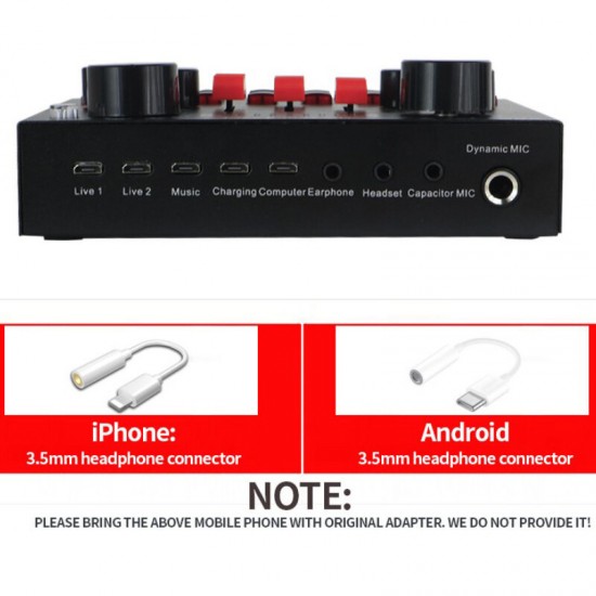 V8S bluetooth Sound Card Live Broadcast Equipment Sound Card Live Drive Free Rechargeable English Version For Guitar Accessories Karaoke Microphone With Mic