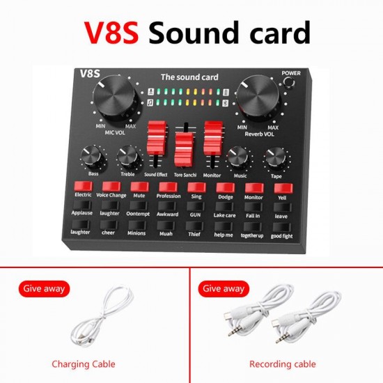V8S bluetooth Sound Card Live Broadcast Equipment Sound Card Live Drive Free Rechargeable English Version For Guitar Accessories Karaoke Microphone With Mic
