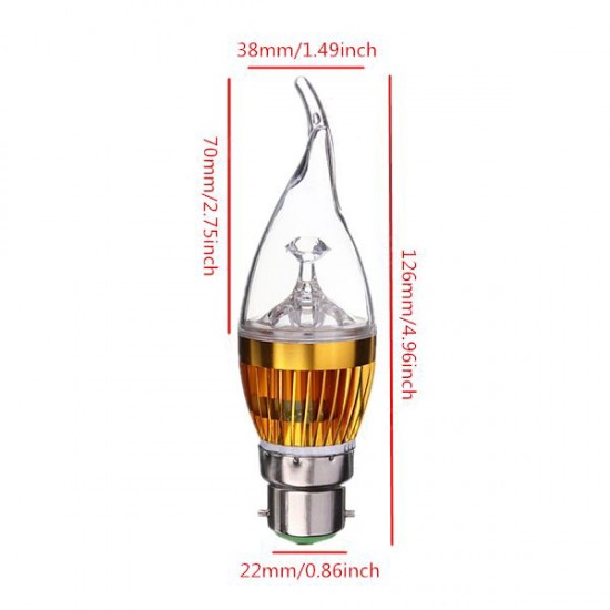 B22 3W AC85-265V White/Warm White Golden Cover LED Candle Light Bulb