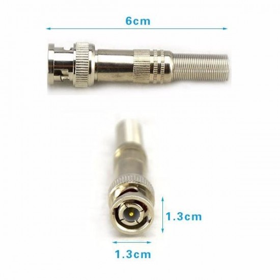 BNC Male Connector for RG-59 Coaxial Cable Brass End Crimp Cable Screwing CCTV Camera No Welding