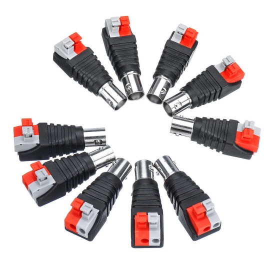 10Pcs Press Type BNC Female Video Adapter jack Connector CCTV Security Camera Surveillance Monitoring Video Adapter Welding-free Wire-press