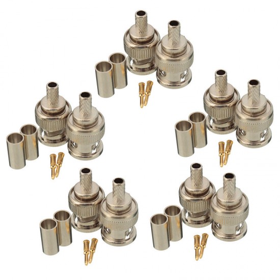 10 Sets BNC Plug Crimp Connectors Adapter for RG58 RG-58 Coax Male Antenna Cable