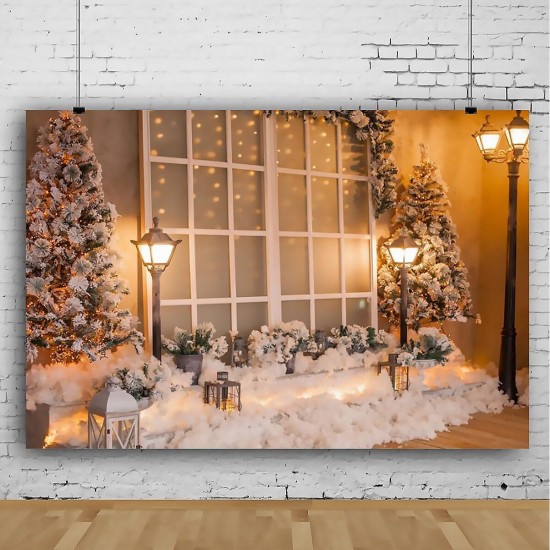 0.9x1.5m 1.5x2.1m 1.8x2.7m Christmas Tree Photography Backdrops Snow Street Lamp Window Background Cloth for Studio Photo Backdrop