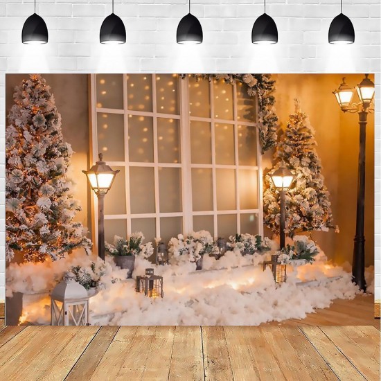 0.9x1.5m 1.5x2.1m 1.8x2.7m Christmas Tree Photography Backdrops Snow Street Lamp Window Background Cloth for Studio Photo Backdrop