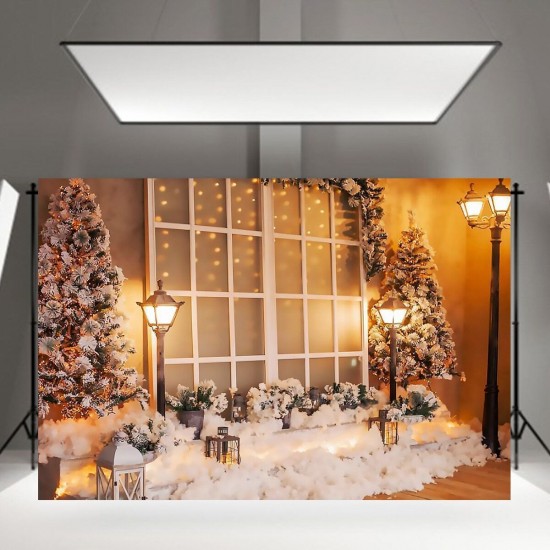 0.9x1.5m 1.5x2.1m 1.8x2.7m Christmas Tree Photography Backdrops Snow Street Lamp Window Background Cloth for Studio Photo Backdrop