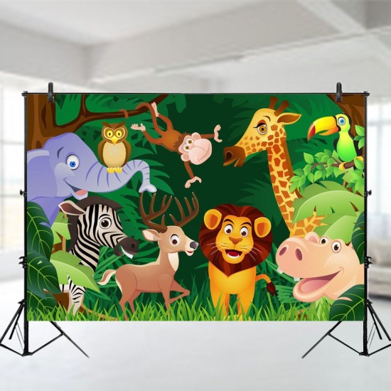 150x100cm 210x150cm Cartoon Green Jungle Lion Animals Baby Photography Background Cloth Studio Backdrop Props