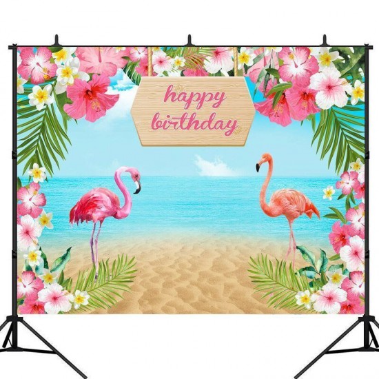 150x100cm 220X150cm Flowers Flamingo Sea Sand Beach Vinyl Backdrops Studio Background Happy Birthday Party Decoration