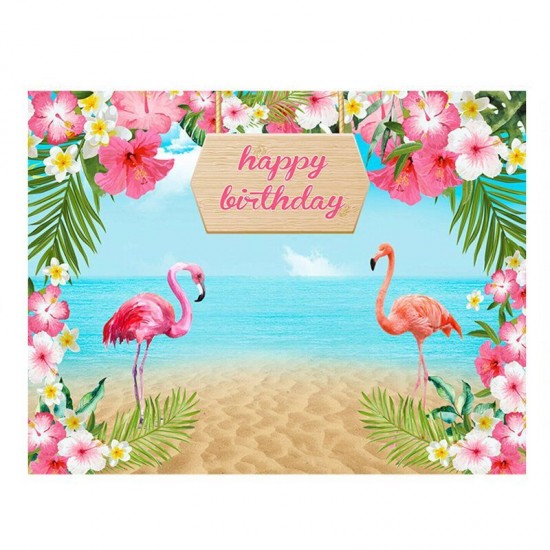 150x100cm 220X150cm Flowers Flamingo Sea Sand Beach Vinyl Backdrops Studio Background Happy Birthday Party Decoration