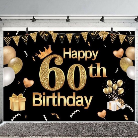 1.5x0.9M 2.1x1.5M 2.7x1.8M 60th Black Gold Photography Backdrop Birthday Party Photo Background Decoration