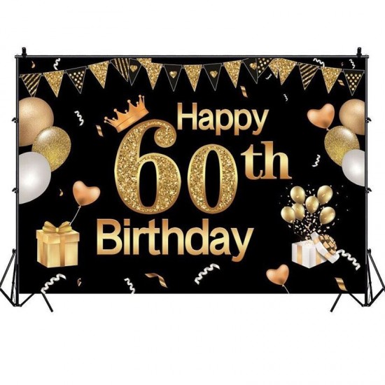 1.5x0.9M 2.1x1.5M 2.7x1.8M 60th Black Gold Photography Backdrop Birthday Party Photo Background Decoration