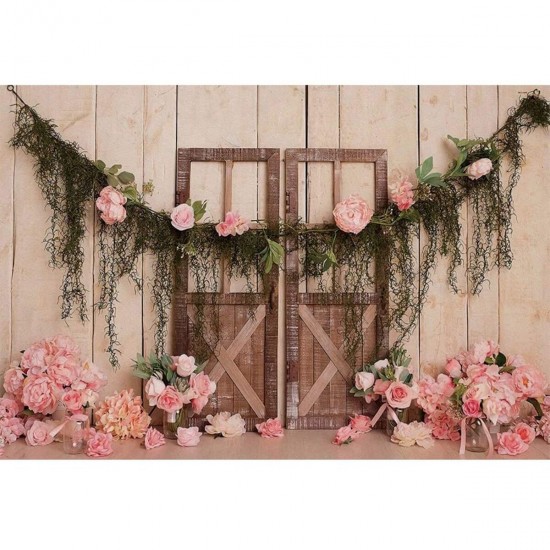 1.5x0.9m 2.1x1.5m 2.7x1.8m Flower Wooden Door Newborn Baby Party Photography Background Studio Photo Background Props