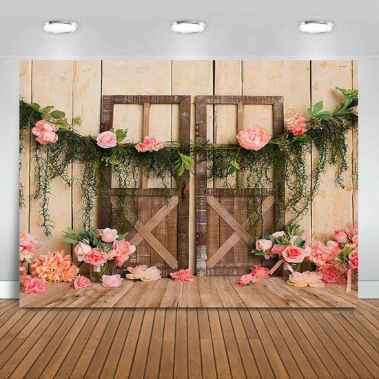 1.5x0.9m 2.1x1.5m 2.7x1.8m Flower Wooden Door Newborn Baby Party Photography Background Studio Photo Background Props