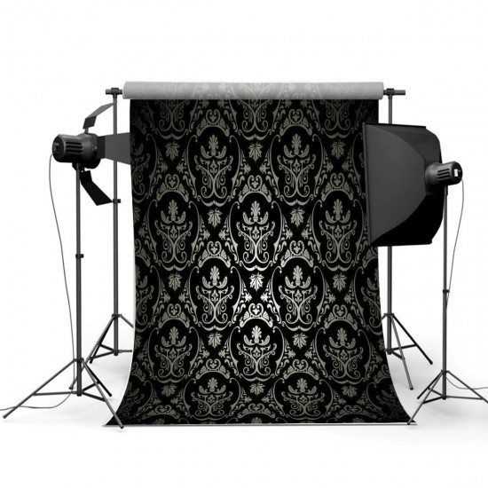 1.5x2.1m Photography Retro Damask Cloth Studio Props Background Vinyl Black