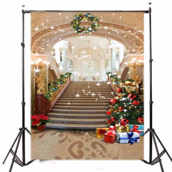 1.5x2.1m Vinyl Background Christmas Tree European Palace Stairs Studio Backdrop