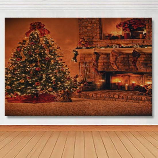 1x1.5m 1.5x2.2m 1.8x2.5m Christmas Tree Fireplace Socks Photography Backdrop Cloth for Photo Studio Backdrop Decoration Props