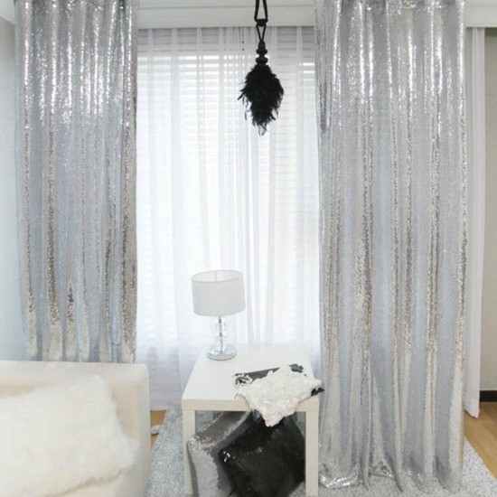 2 Panels 2FTX7FT Silver Shimmer Sequins Fabric Wedding Photography Backdrop 2 Panels 2FTX7FT Silver Shimmer Sequins Fabric Wedding Photography Backdrop