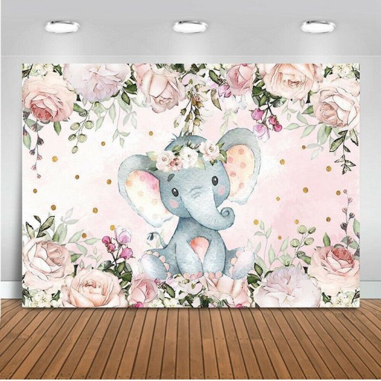 220x150cm 150x100C Girl Elephant Baby Shower Backdrop Vinyl Elephant Photography Background Photo Props