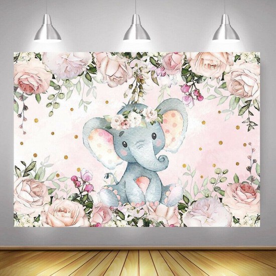 220x150cm 150x100C Girl Elephant Baby Shower Backdrop Vinyl Elephant Photography Background Photo Props