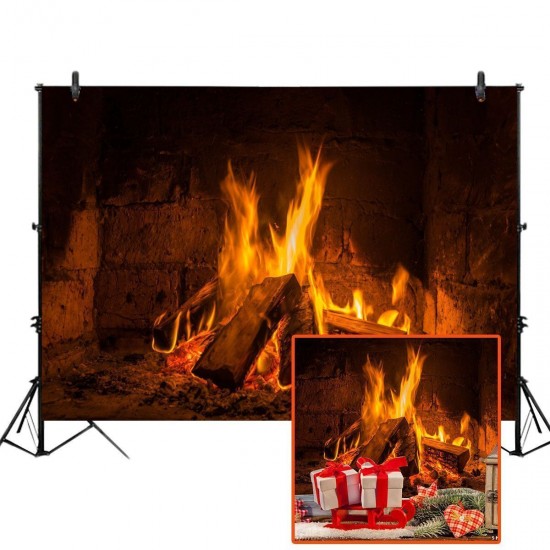 2x1ft 3x2ft E21008 Ethylene Propylene Hearth Flame Wood Block Decor Photography Backdrop Background Party Wallpaper