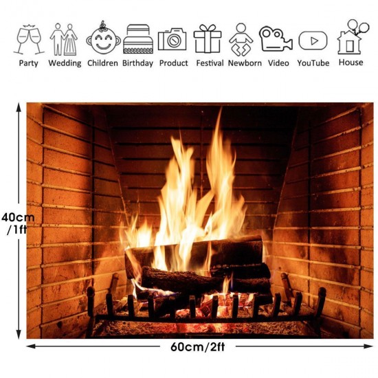 2x1ft 3x2ft E21008 Ethylene Propylene Hearth Flame Wood Block Decor Photography Backdrop Background Party Wallpaper