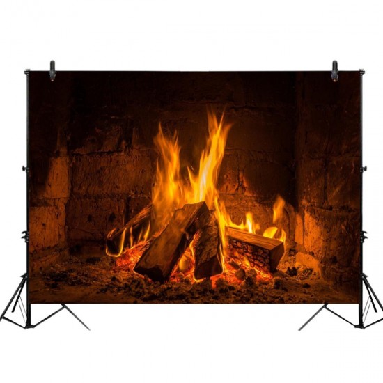 2x1ft 3x2ft E21008 Ethylene Propylene Hearth Flame Wood Block Decor Photography Backdrop Background Party Wallpaper