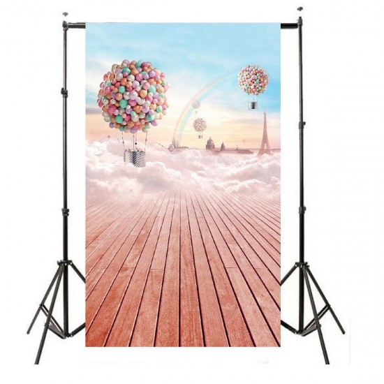 3 x 5ft Colorful Sky Balloon Wood Floor Studio Photography Backdrops Background