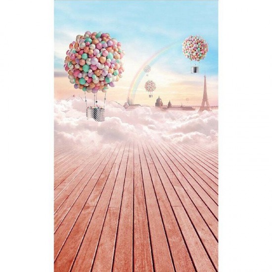 3 x 5ft Colorful Sky Balloon Wood Floor Studio Photography Backdrops Background