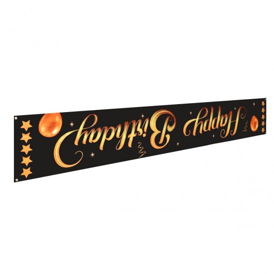 300x50cm Black 420D Oxford Cloth Happy Birthday Banner Party Decoration Photography Props