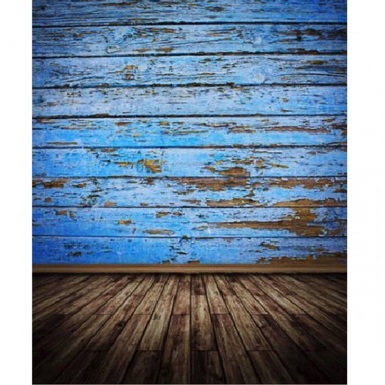 3X5FT Retro Wood Floor Blue Board Studio Photo Photography Background Backdrop