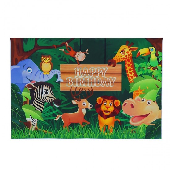 3x5FT 5x7FT 6x8FT Fun Jungle Animals Photography Backdrop Happy Birthday Photo Background Party Decoration