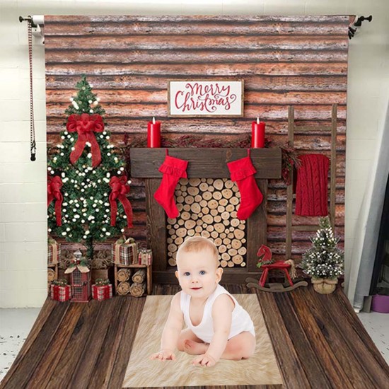 3x5FT 5x7FT 6x8FT Wooden Wall Floor Merry Christmas Tree Photography Backdrop Background Studio Prop