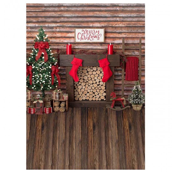 3x5FT 5x7FT 6x8FT Wooden Wall Floor Merry Christmas Tree Photography Backdrop Background Studio Prop