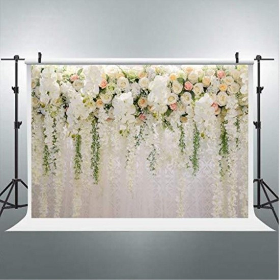 3x5FT 5x7FT 7x10FT Vinyl Pink White Rose Flower Wedding Photography Backdrop Background Studio Prop